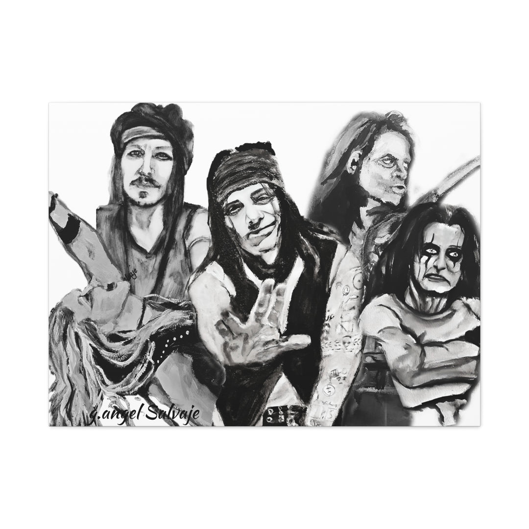 Canvas Wall Art - Alice Cooper and Guitarists Black and White Rock and Roll Series Painting