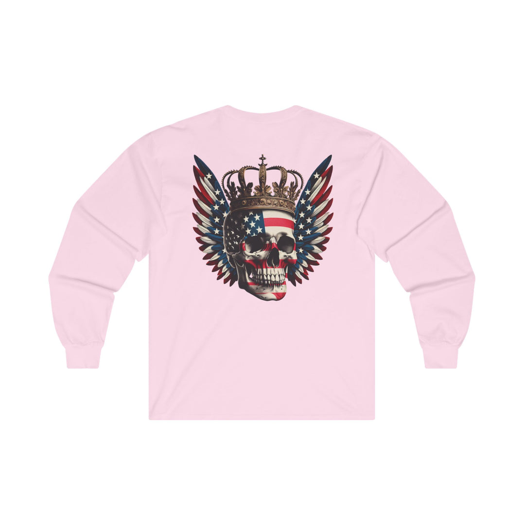 Long Sleeve Tee - Fierce Soul Stars and Stripes Royal Winged Skull Design
