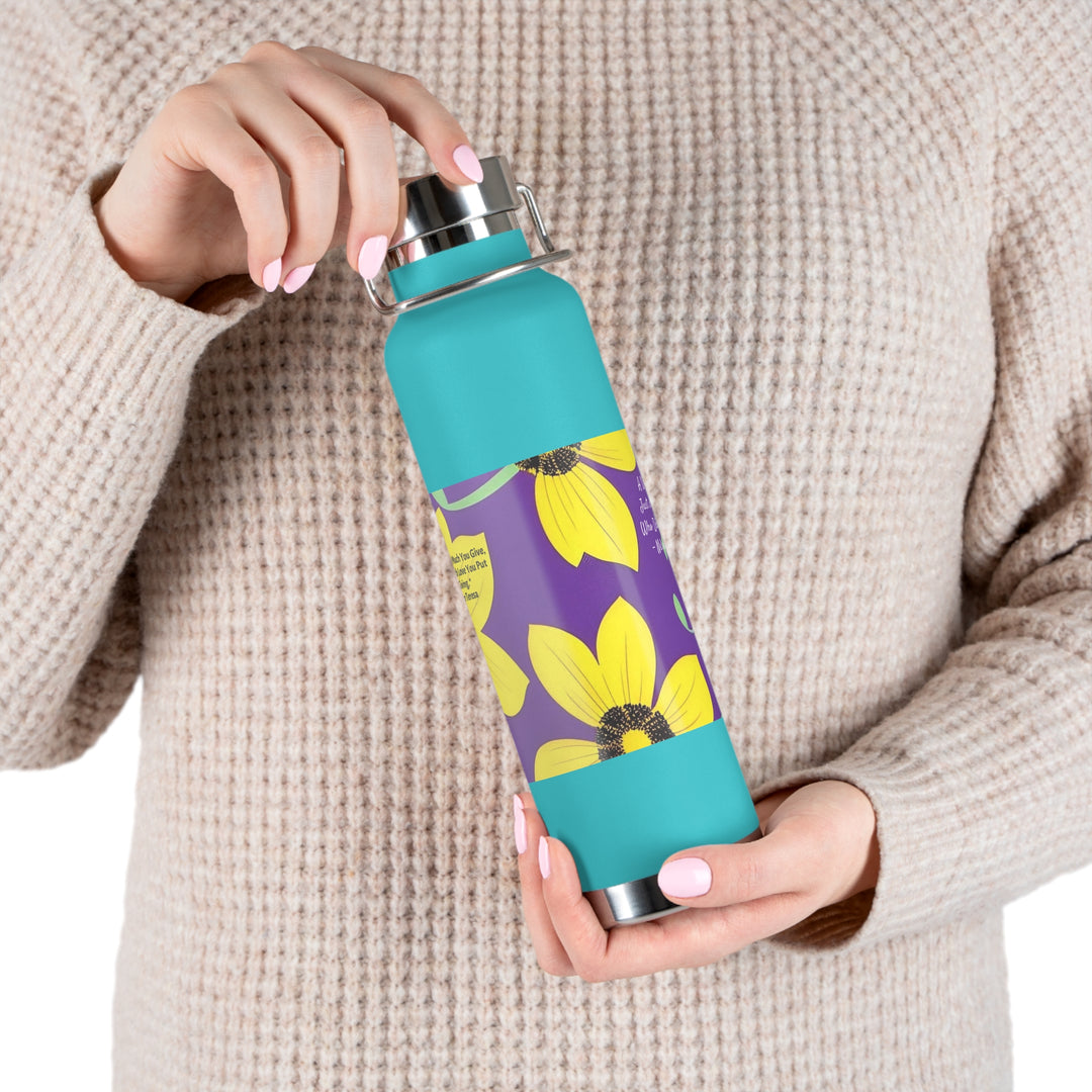 Yellow Floral Inspirational Quotes Copper Vacuum Insulated Bottle, 22oz
