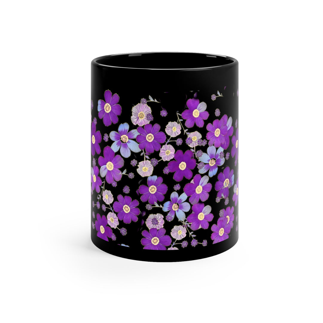 Purple Flowers Black Mug