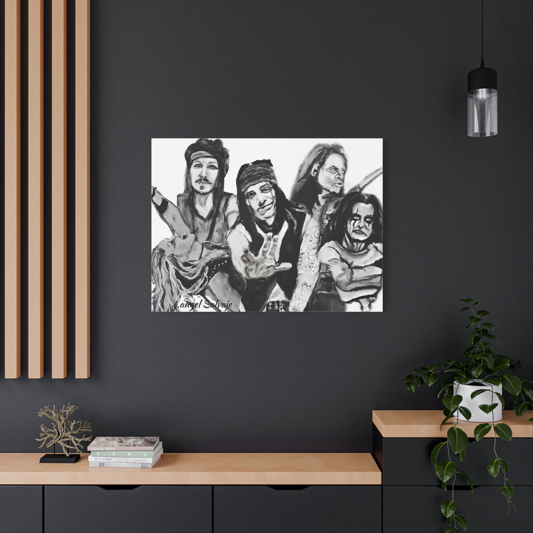 Canvas Wall Art - Alice Cooper and Guitarists Black and White Rock and Roll Series Painting