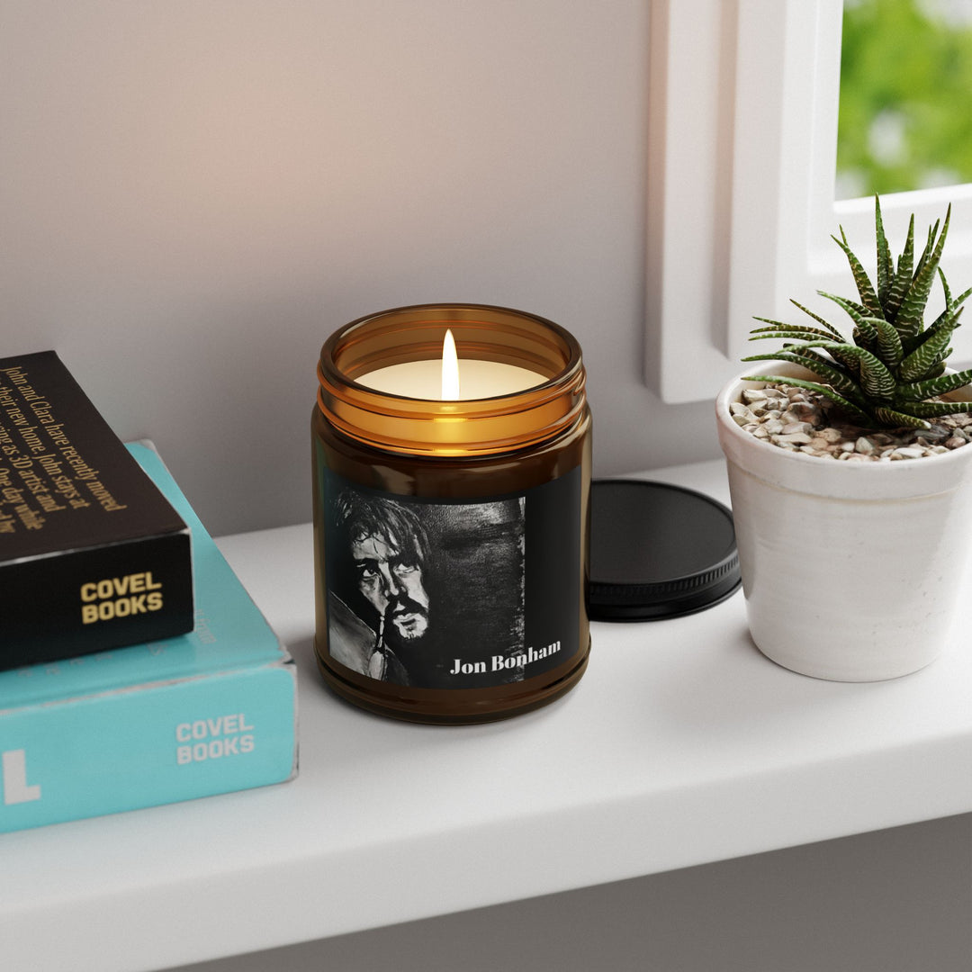 Soy Candle (Amber Jar) - Jon Bonham Rock and Roll Portrait - Christmas Warmth Scent or Unscented