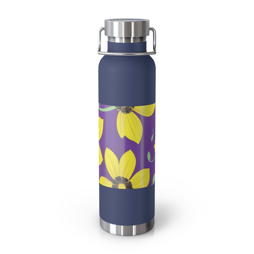 Yellow Floral on Purple, no quotes Copper Vacuum Insulated Bottle, 22oz