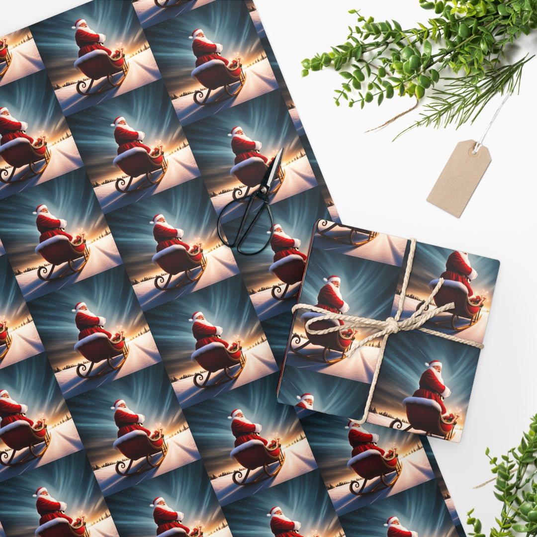 Retro Santa in His Sleigh Gift Wrapping Paper