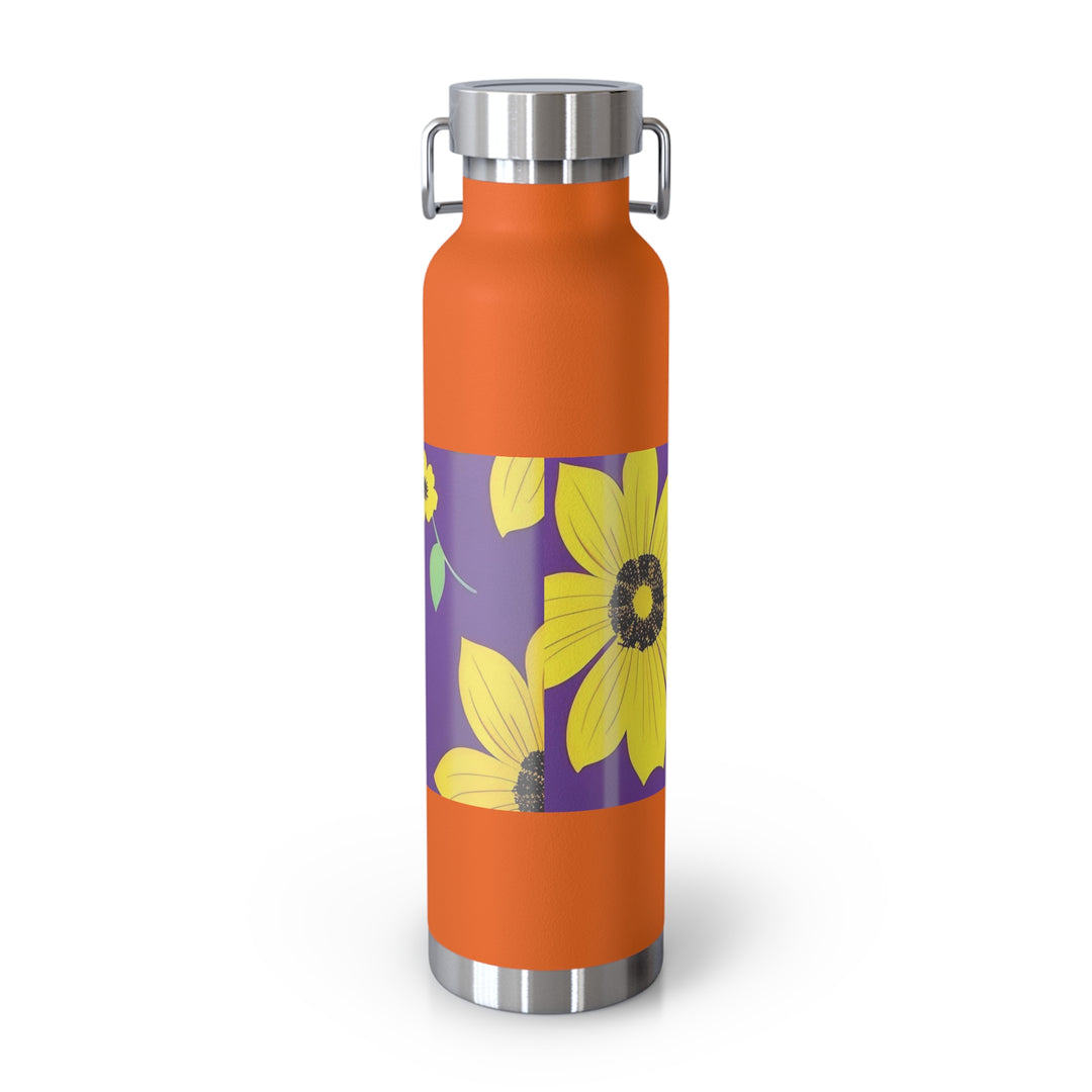 Yellow Floral on Purple, no quotes Copper Vacuum Insulated Bottle, 22oz