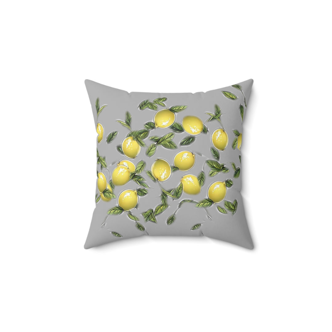 Grey  Bunches of Lemons Faux Suede Square Pillow