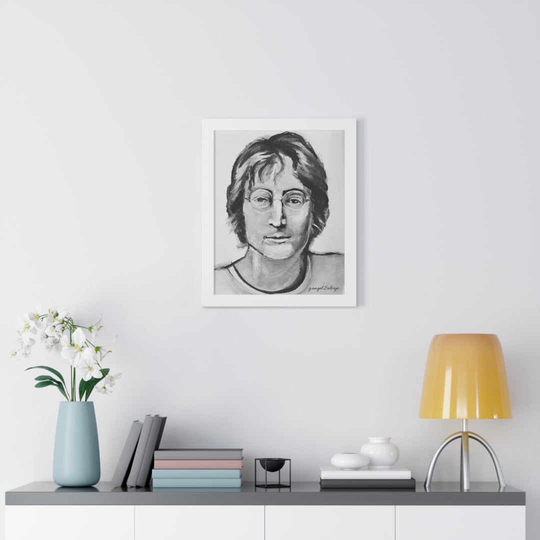 Vertical Poster - John Lennon Portrait by g angel Salvaje Black and White Rock and Roll Series