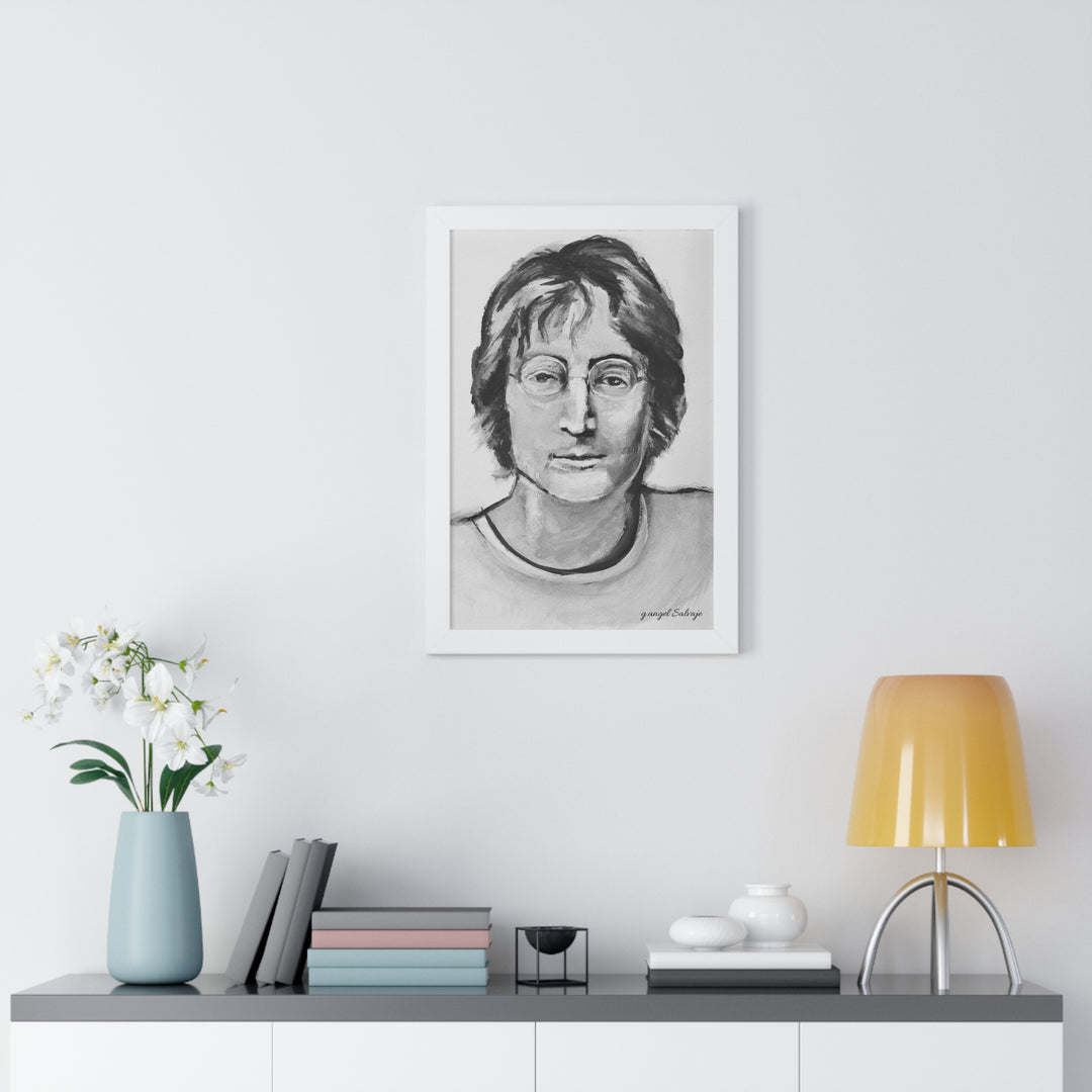 Vertical Poster - John Lennon Portrait by g angel Salvaje Black and White Rock and Roll Series