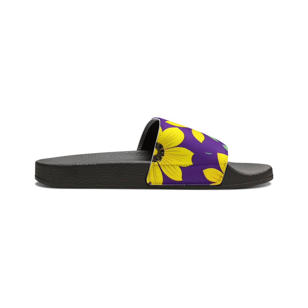 Yellow Floral on Purple Youth PU Slide Sandals