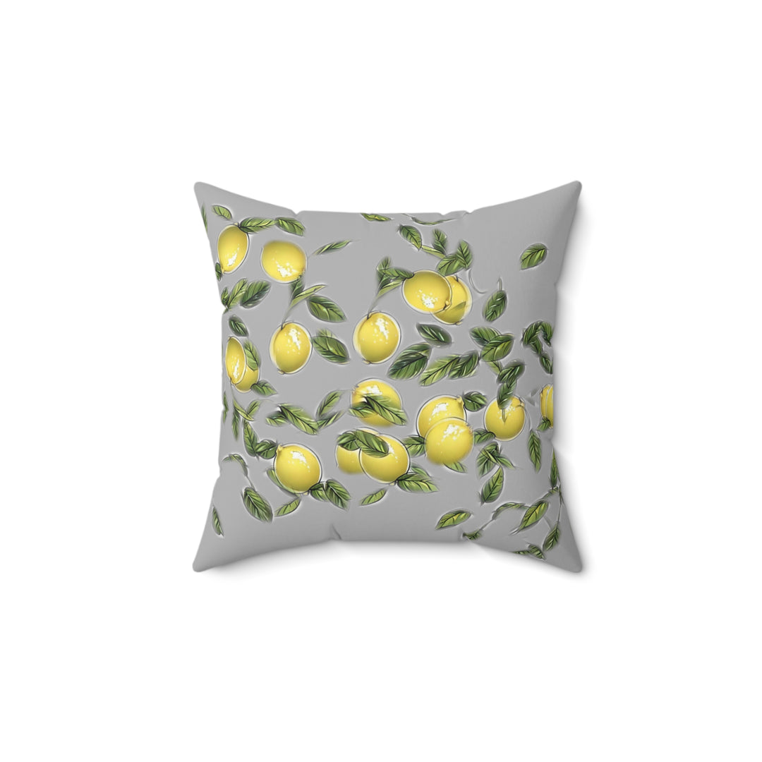 Grey  Bunches of Lemons Faux Suede Square Pillow