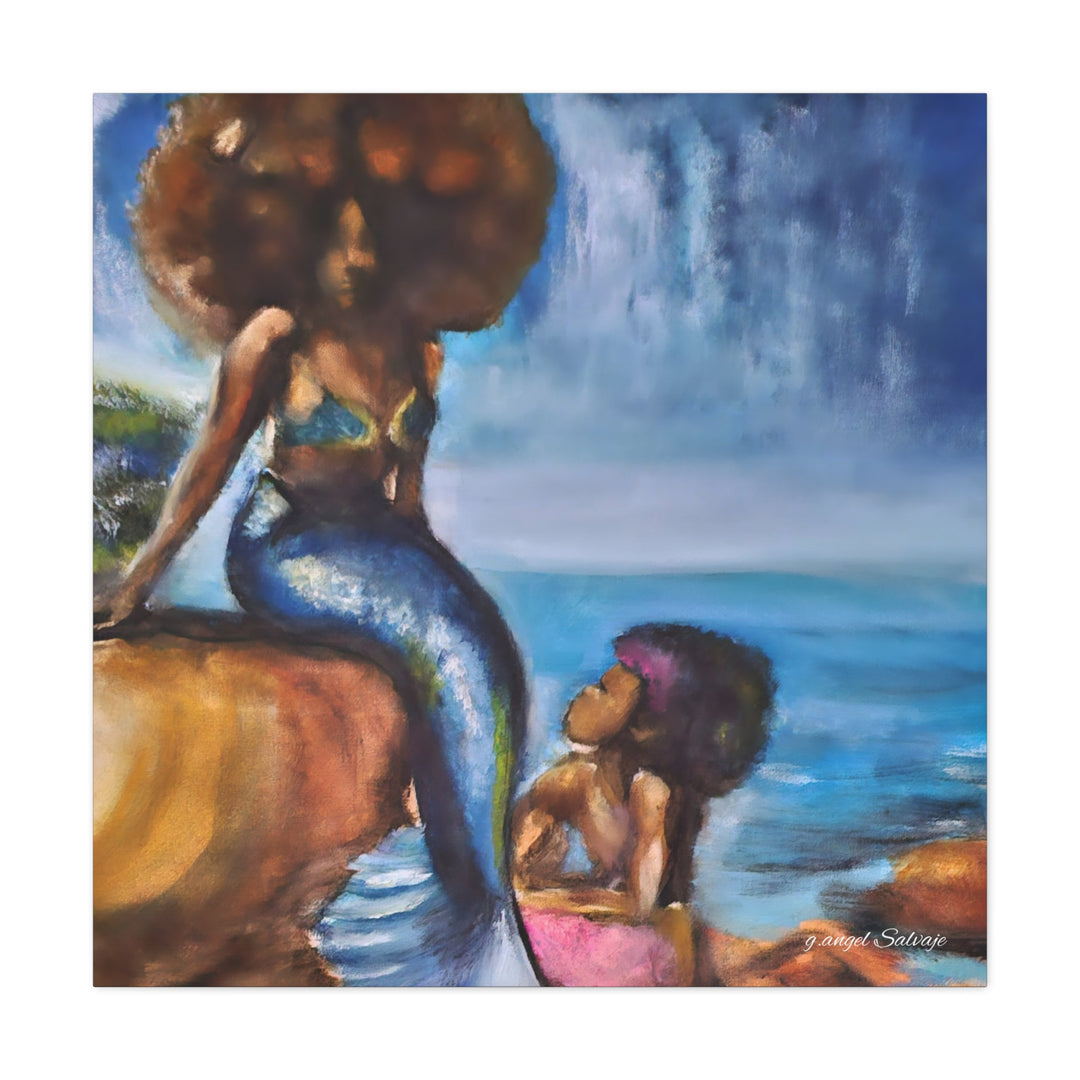 Canvas Print - The Mermaid and Child Painting by g angel Salvaje, Celebrating Motherhood and Womanhood