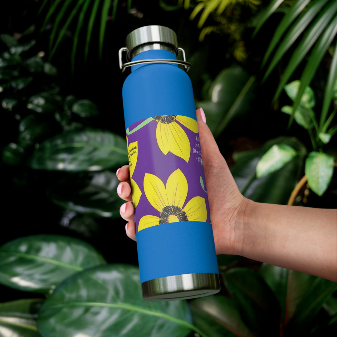 Yellow Floral Inspirational Quotes Copper Vacuum Insulated Bottle, 22oz