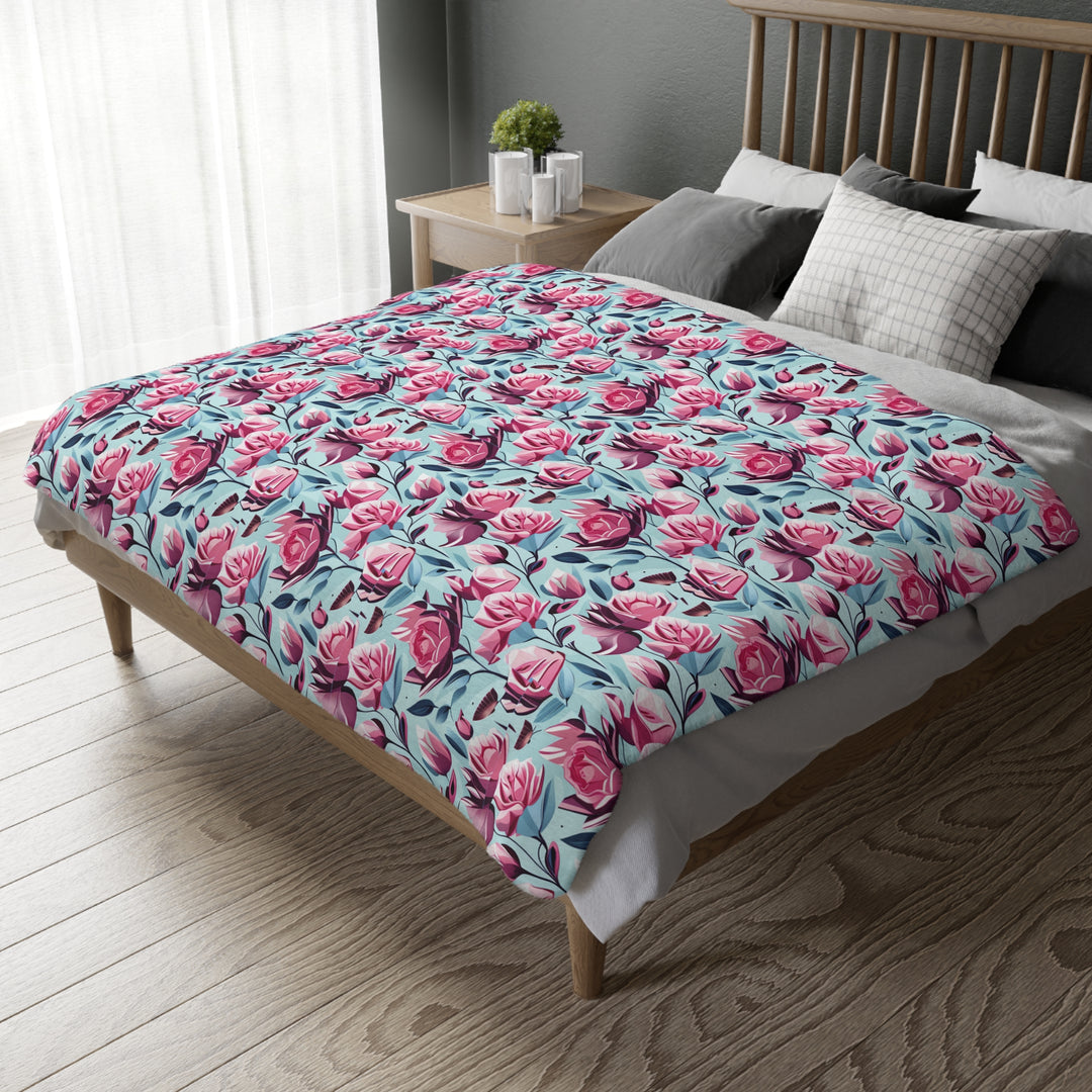 Roses are Pink Velveteen Minky Blanket (Two-sided print)