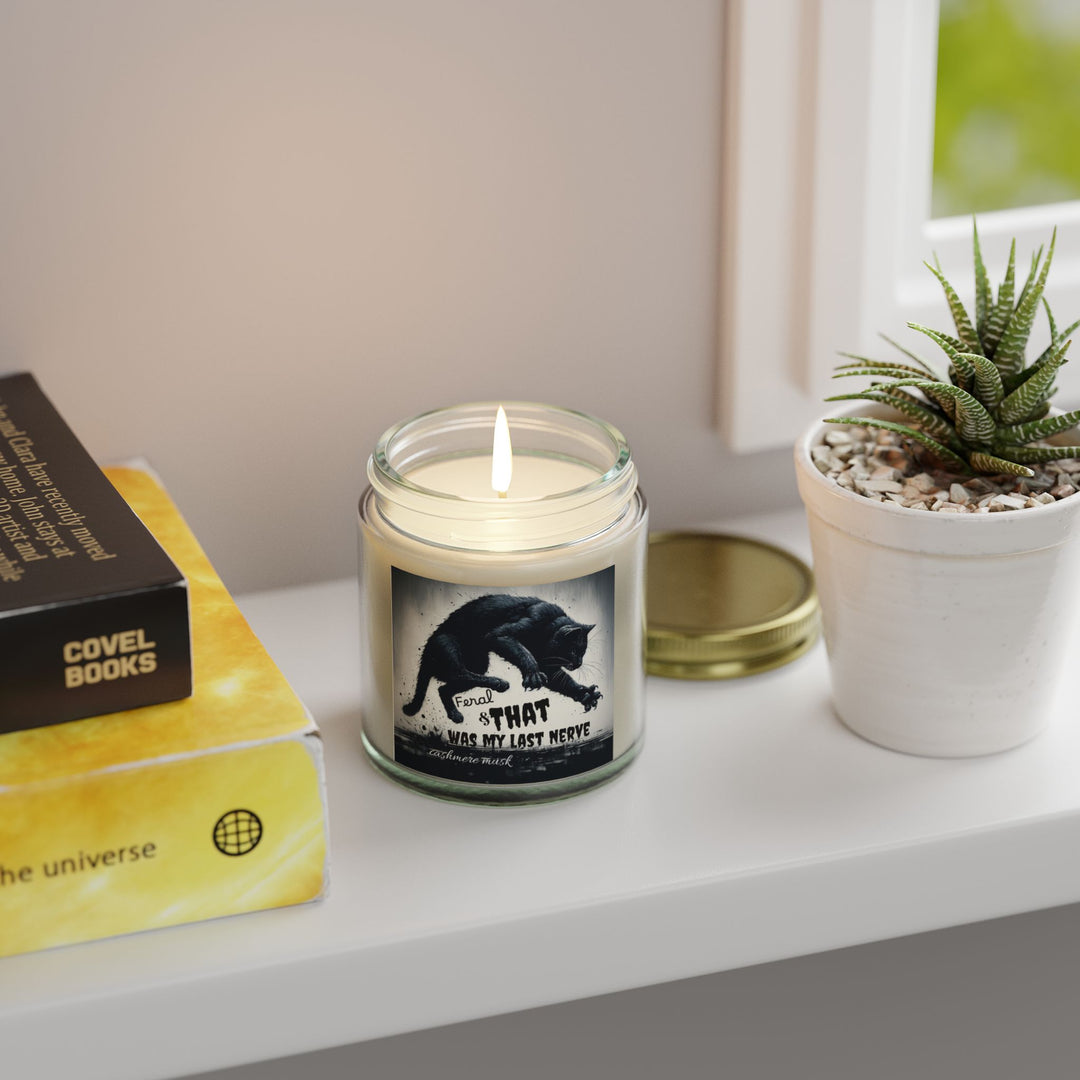 Scented Candle - Cashmere Musk Feral Cat Pouncing Design