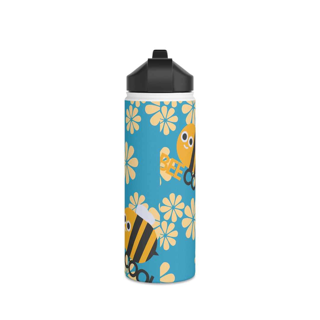 Bee Cool with Yellow Flowers Stainless Steel Water Bottle, Standard Lid