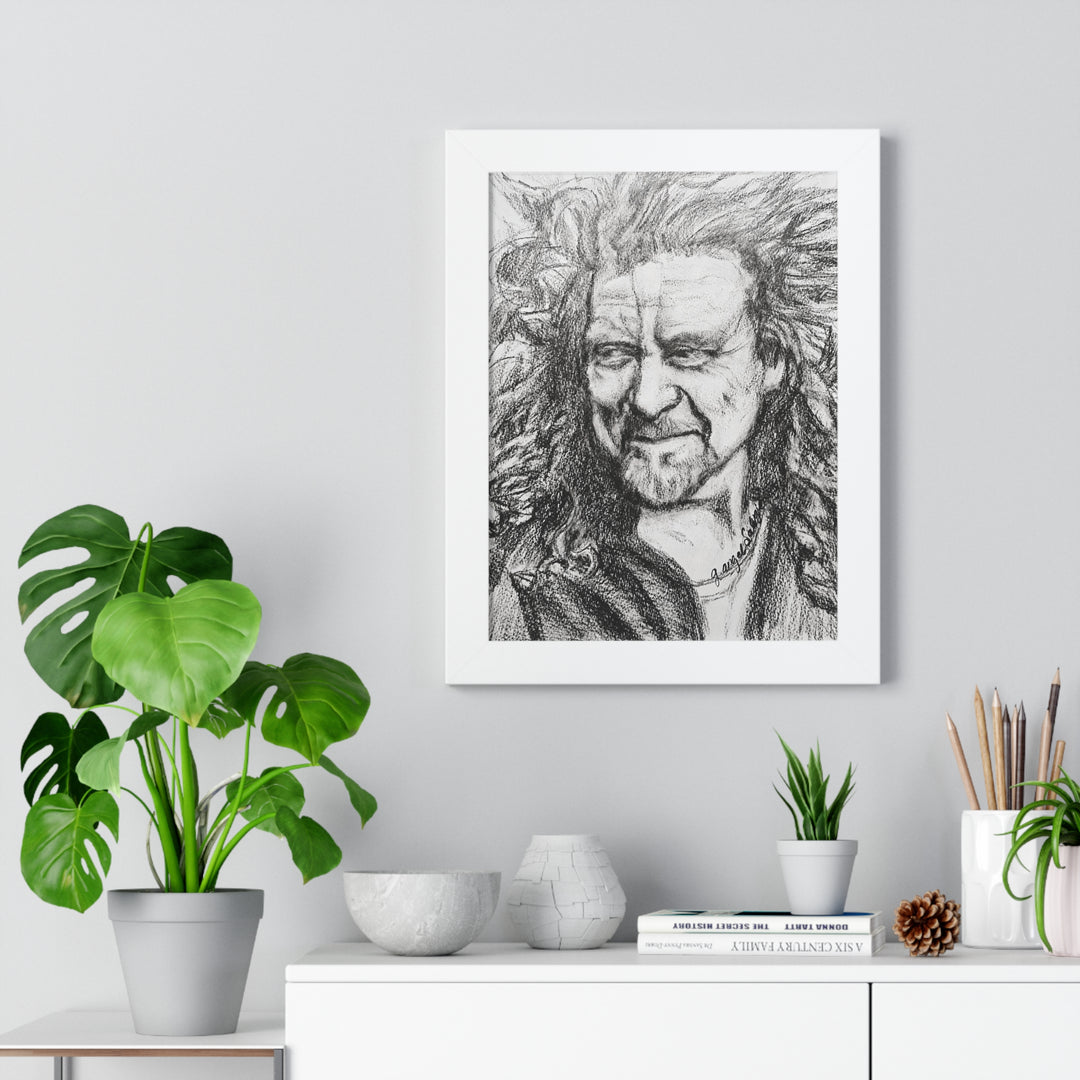 Vertical Poster - Robert Plant B&W Rock and Roll Series Framed Art Print