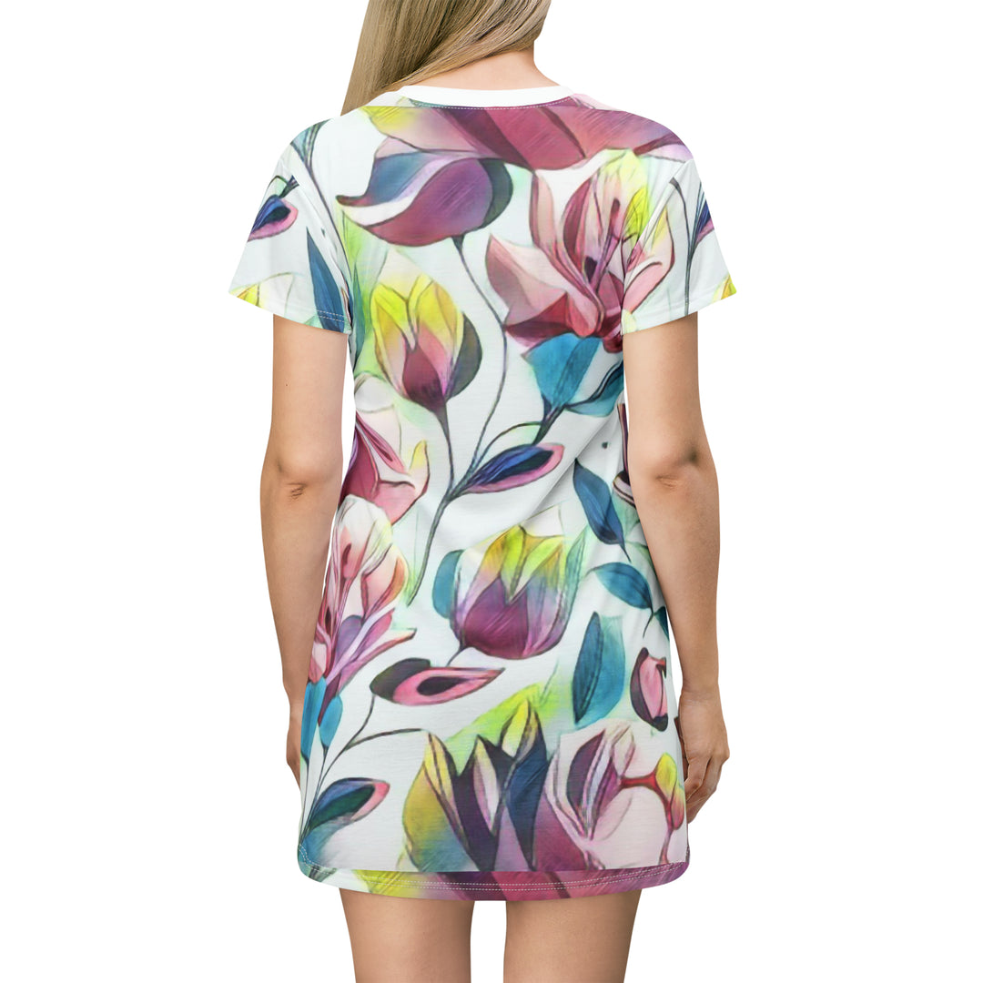 Colorful Rose Shaped Dreams, Women's T-Shirt Dress (AOP)