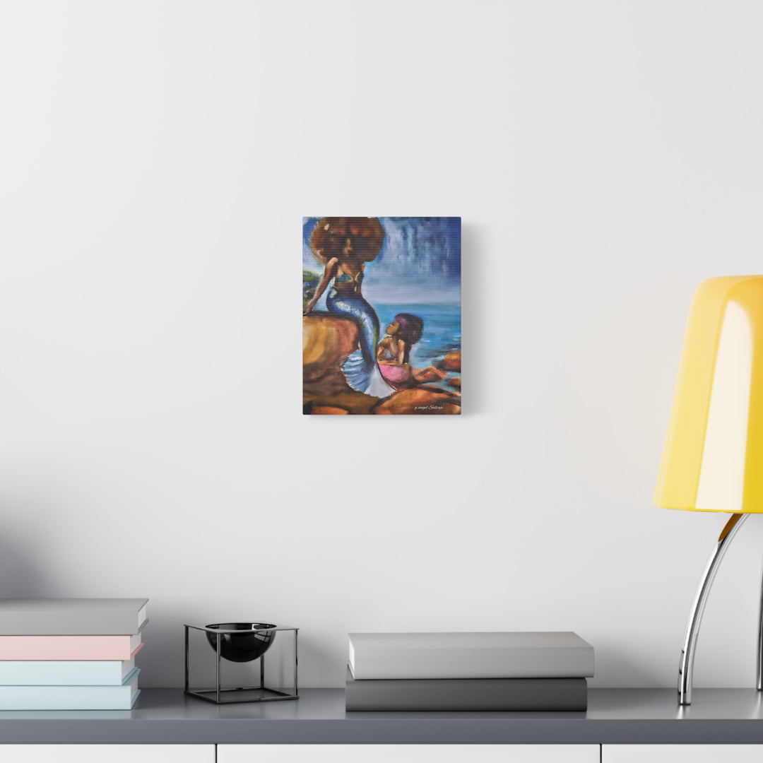 Mermaid and Child Art Canvas Print - Afrocentric Bohemian Decor