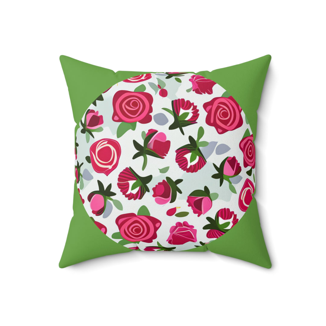 Rose Garden Promises circle green Faux Suede Square Pillow