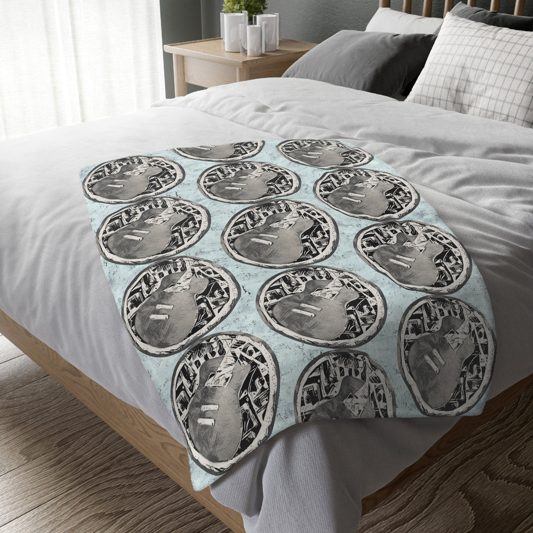 Grey Little Sketchy on Textured Blue Velveteen Minky Blanket (Two-sided print)