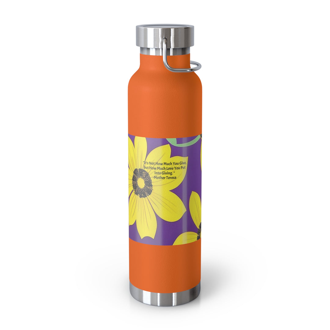 Yellow Floral Inspirational Quotes Copper Vacuum Insulated Bottle, 22oz