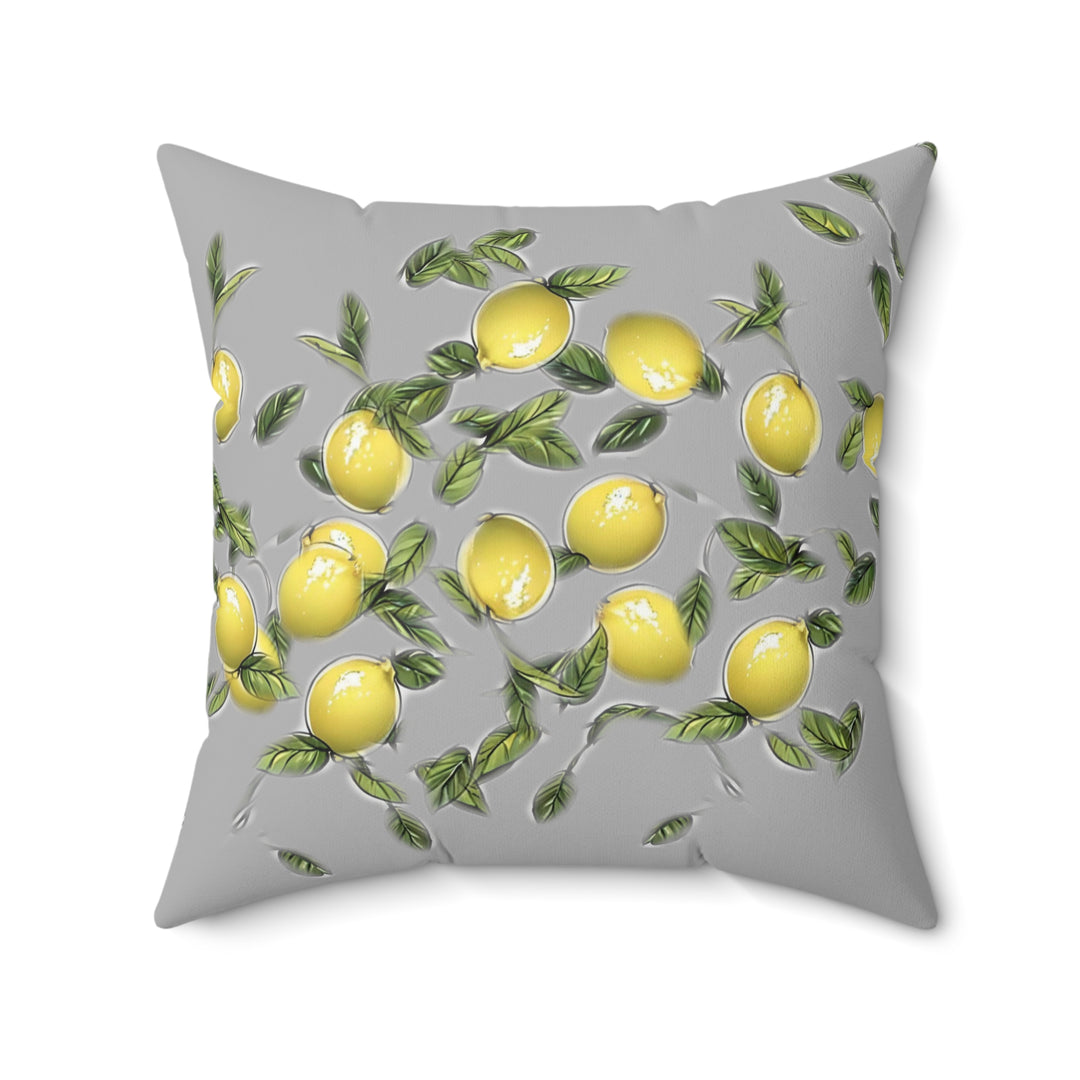Grey  Bunches of Lemons Faux Suede Square Pillow