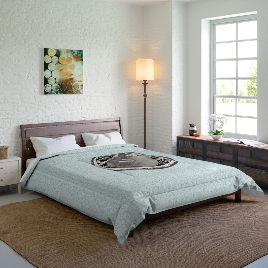 Grey Little Sketchy on Textured Blue Comforter