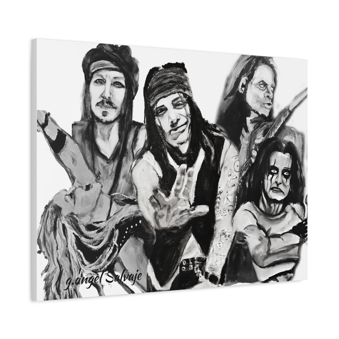 Canvas Wall Art - Alice Cooper and Guitarists Black and White Rock and Roll Series Painting