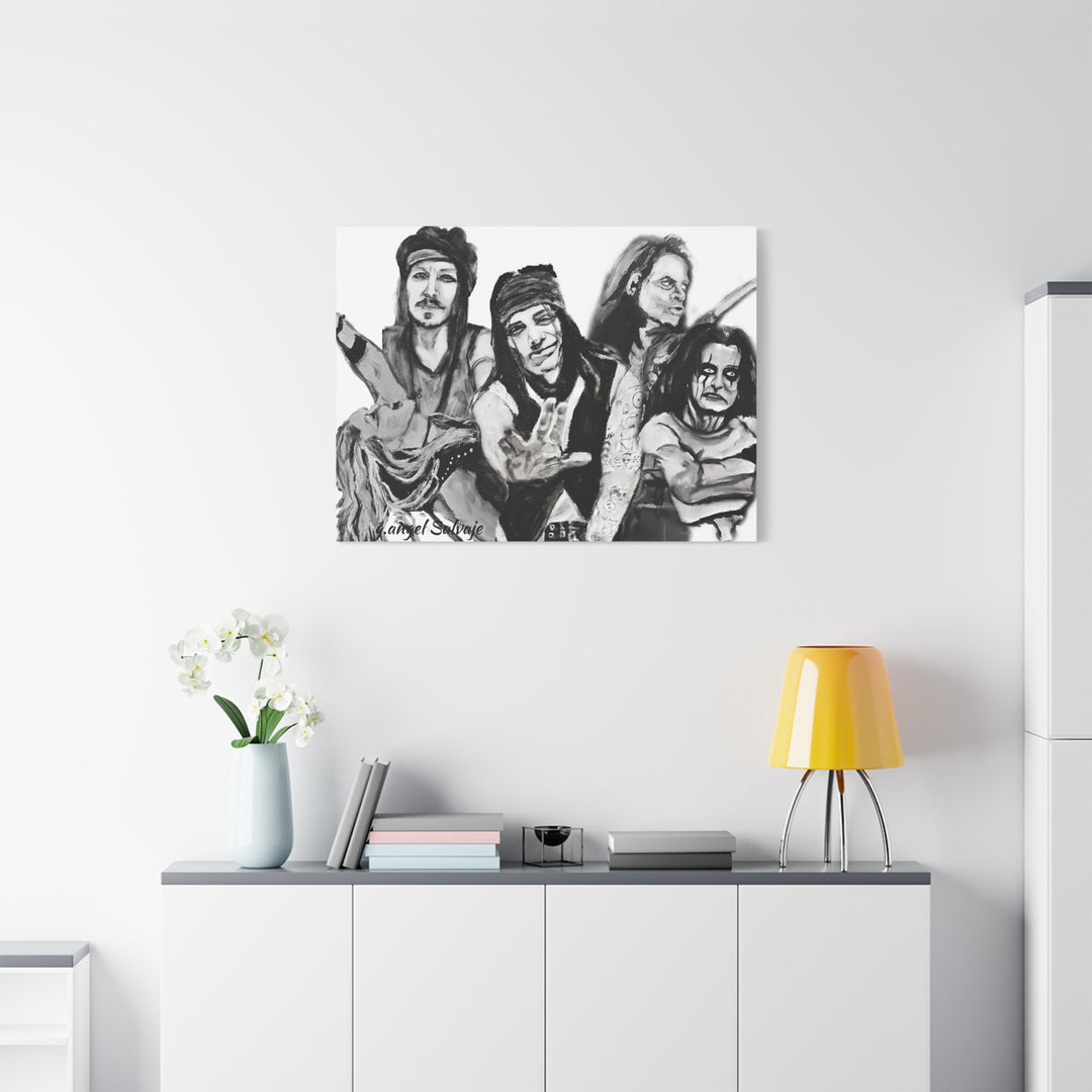 Canvas Wall Art - Alice Cooper and Guitarists Black and White Rock and Roll Series Painting