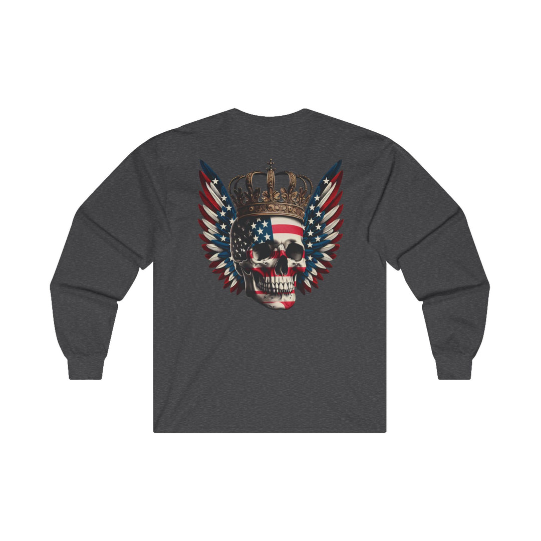 Long Sleeve Tee - Fierce Soul Stars and Stripes Royal Winged Skull Design