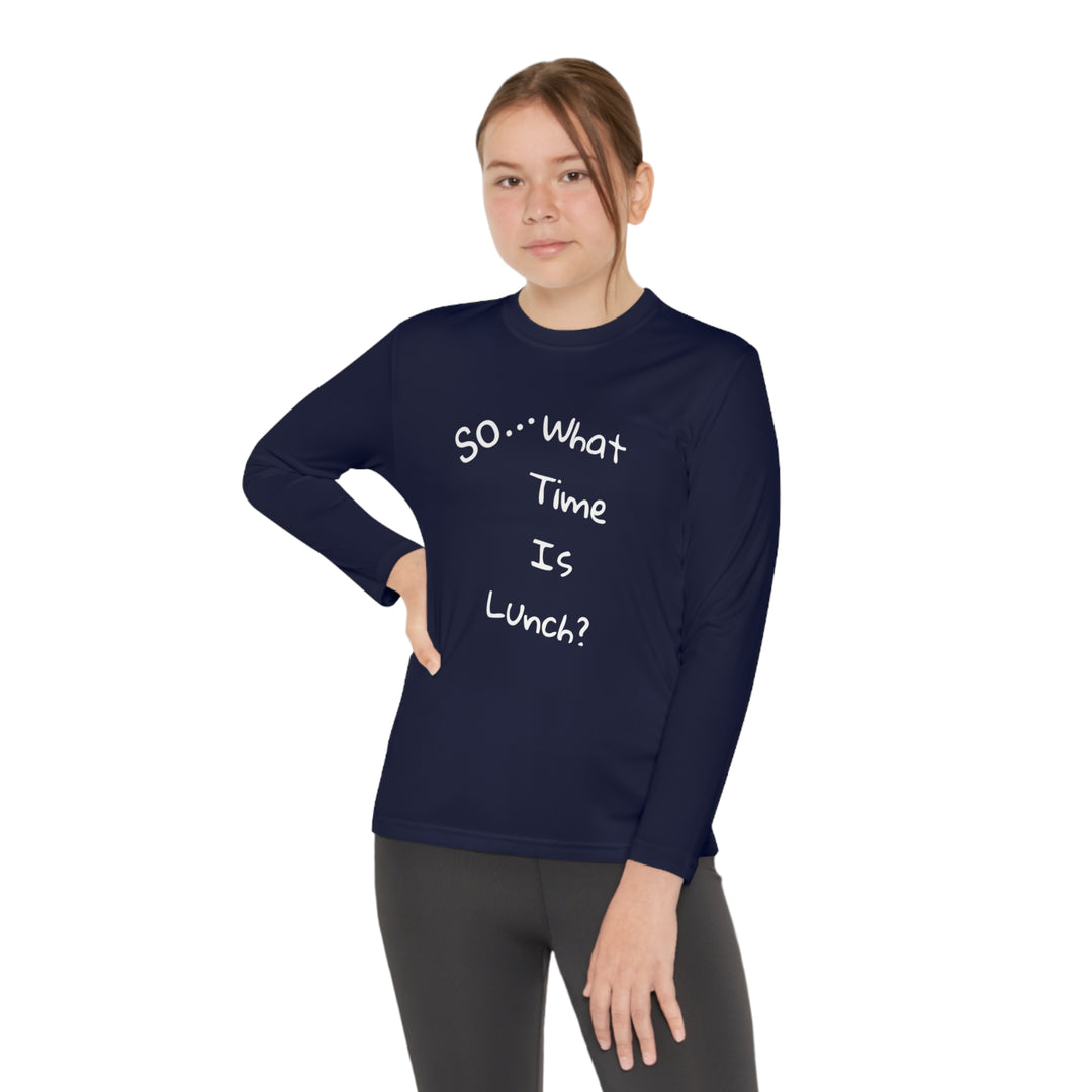 What time is lunch? Youth Long Sleeve Competitor Tee