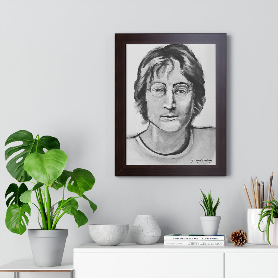 Vertical Poster - John Lennon Portrait by g angel Salvaje Black and White Rock and Roll Series
