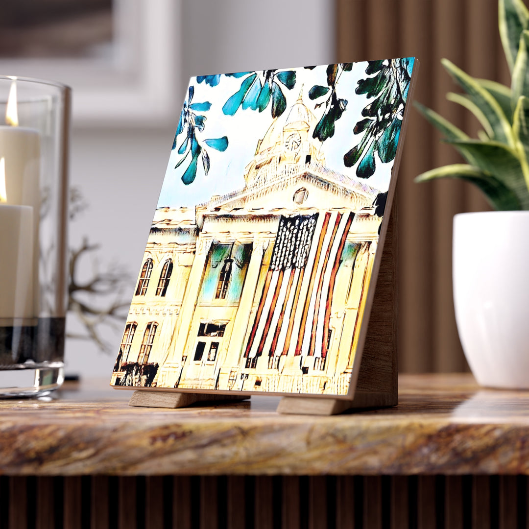 Old Glory at the Courthouse Ceramic Photo Tile