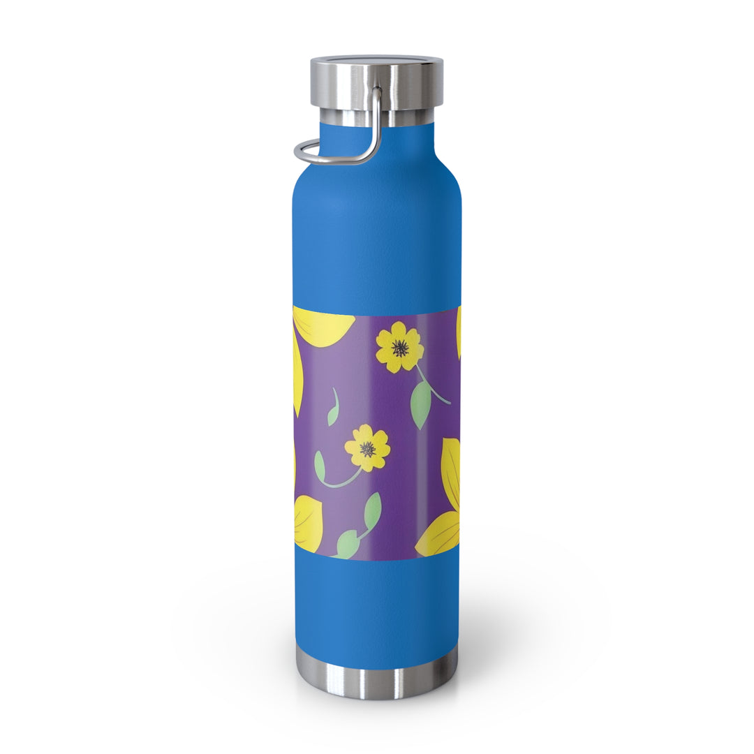 Yellow Floral on Purple, no quotes Copper Vacuum Insulated Bottle, 22oz