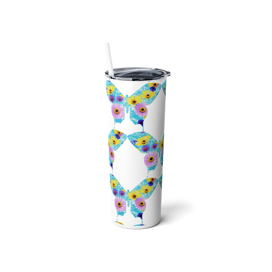 Butterflies & Flowers Skinny Steel Tumbler with Straw, 20oz