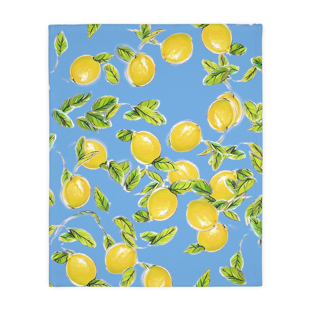 Lemons on blue Velveteen Minky Blanket (Two-sided print)
