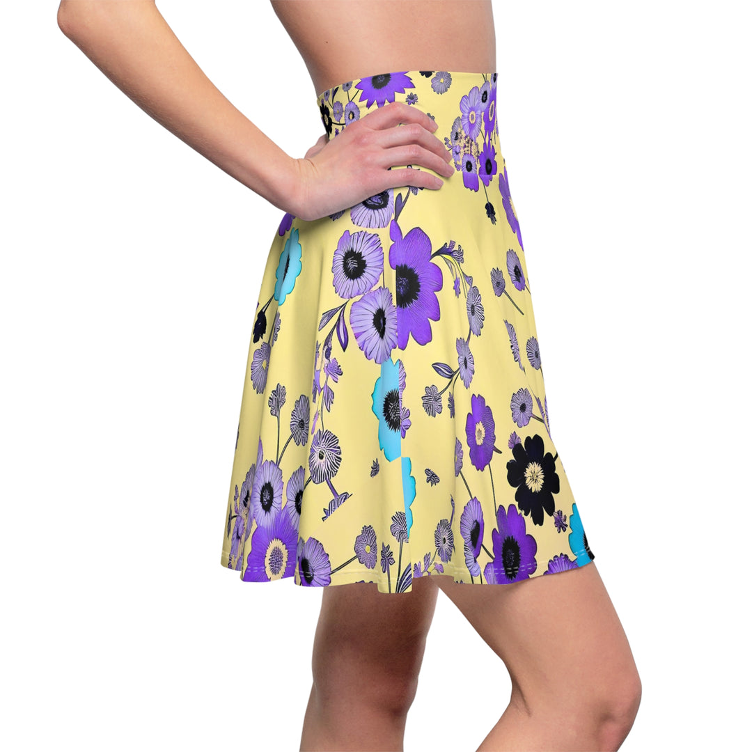 Purple Flowers Dancing on Sunshine Women's Skater Skirt (AOP)