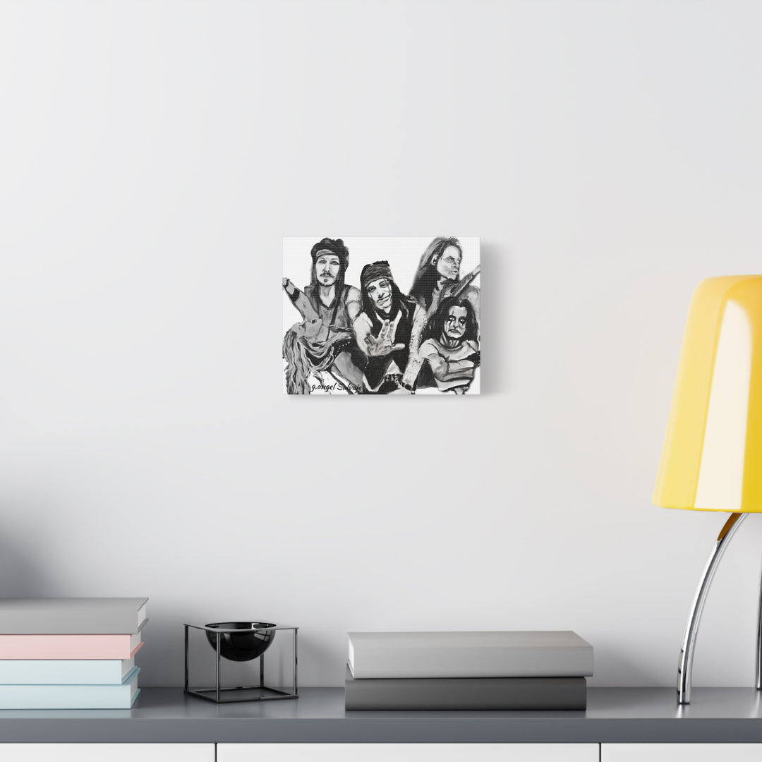Canvas Wall Art - Alice Cooper and Guitarists Black and White Rock and Roll Series Painting