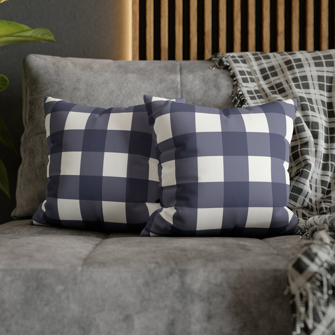 Country Grey Gingham Faux Suede Square Pillow Case