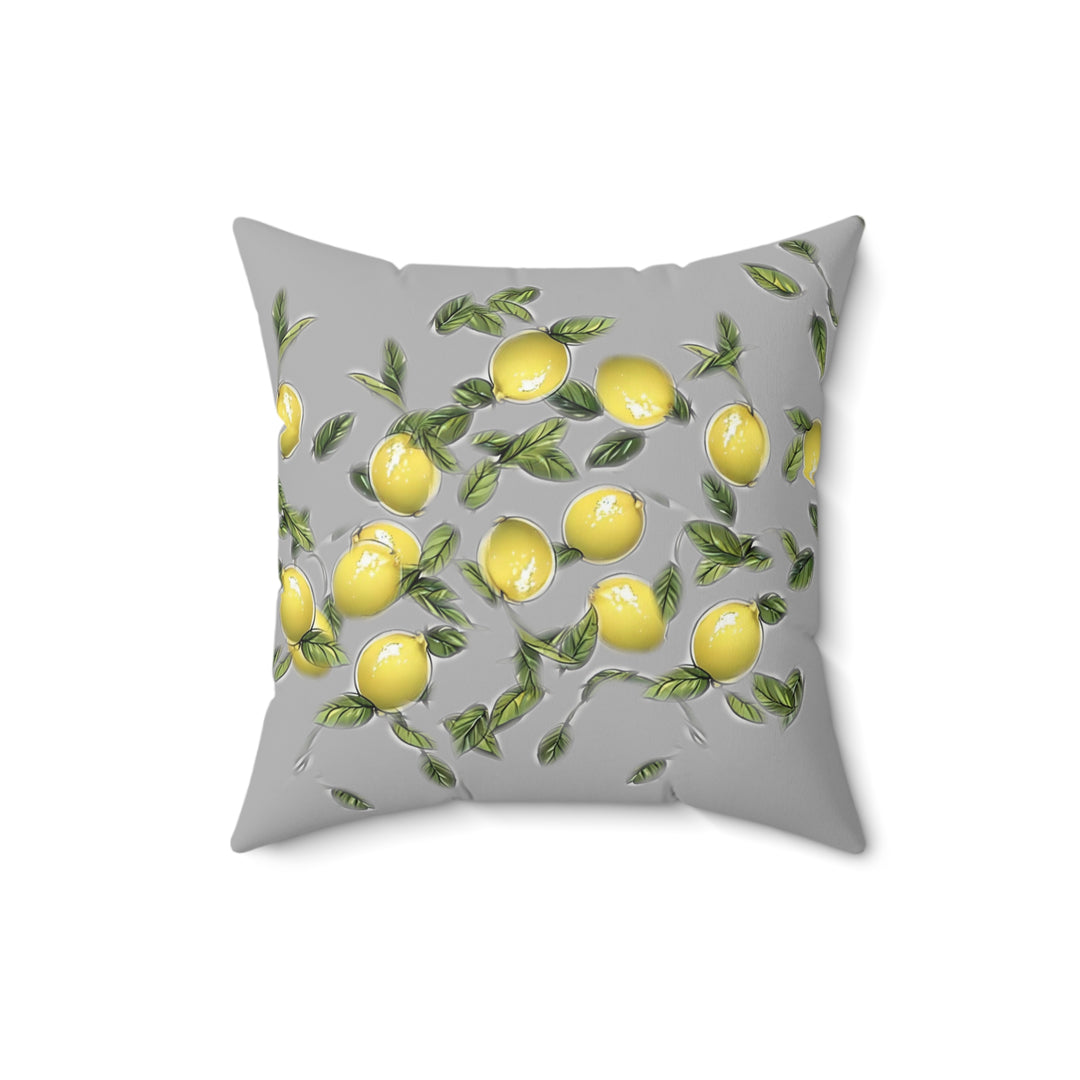 Grey  Bunches of Lemons Faux Suede Square Pillow