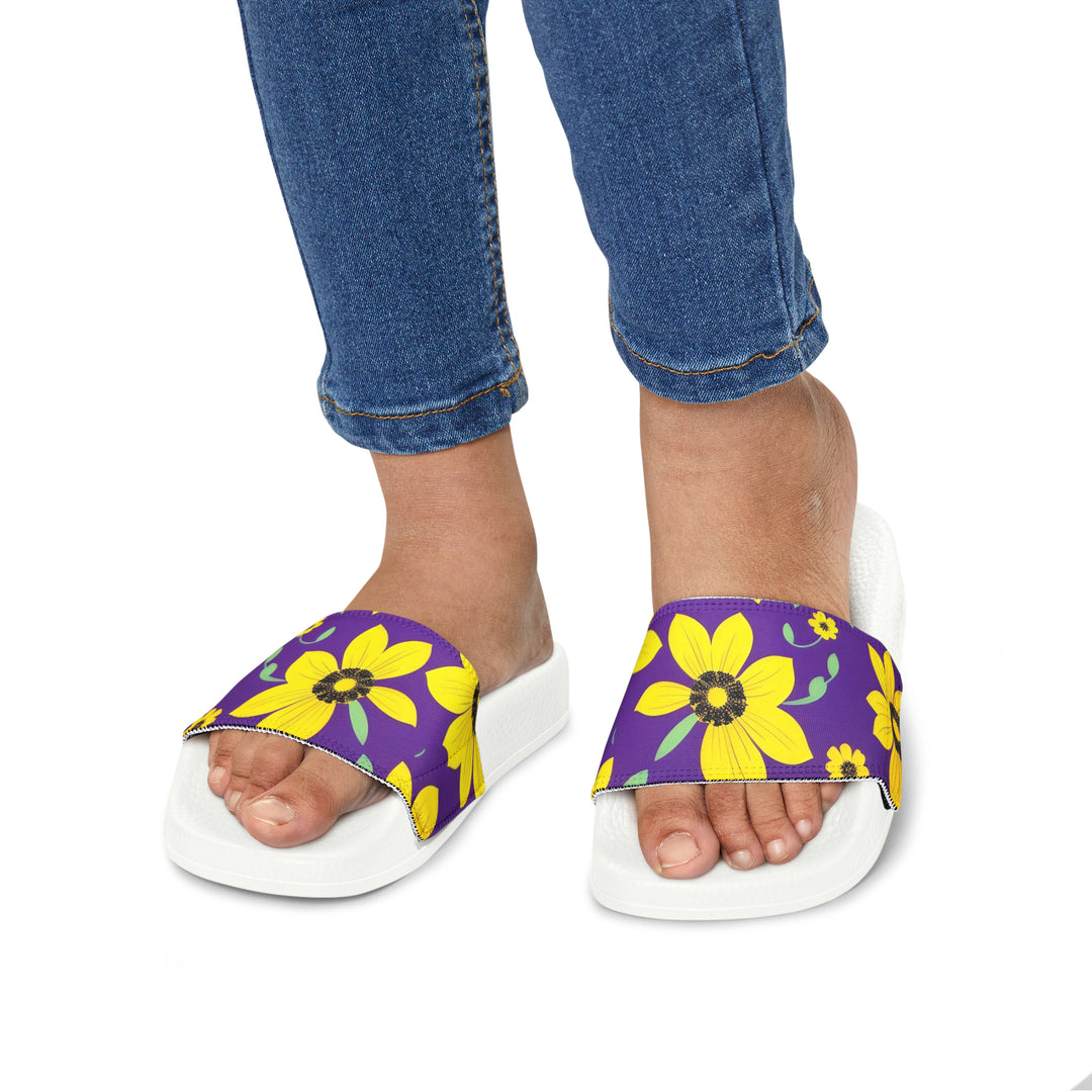 Yellow Floral on Purple Youth PU Slide Sandals