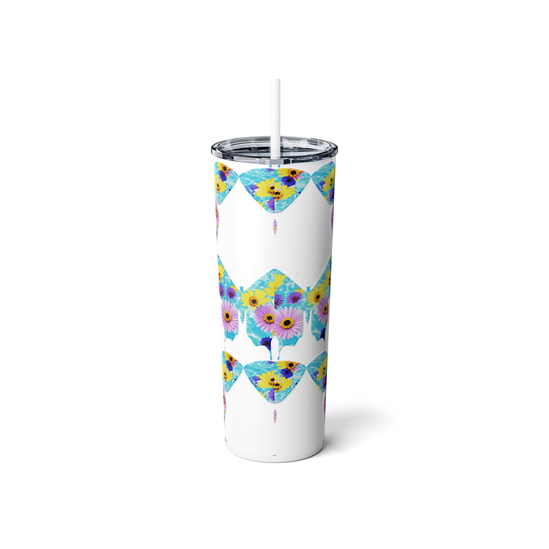 Butterflies & Flowers Skinny Steel Tumbler with Straw, 20oz
