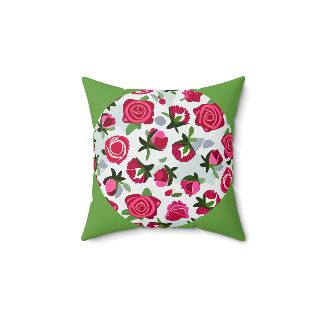 Rose Garden Promises circle green Faux Suede Square Pillow