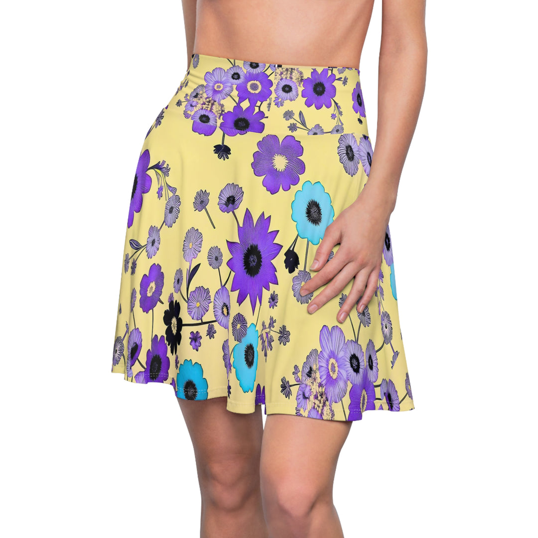 Purple Flowers Dancing on Sunshine Women's Skater Skirt (AOP)