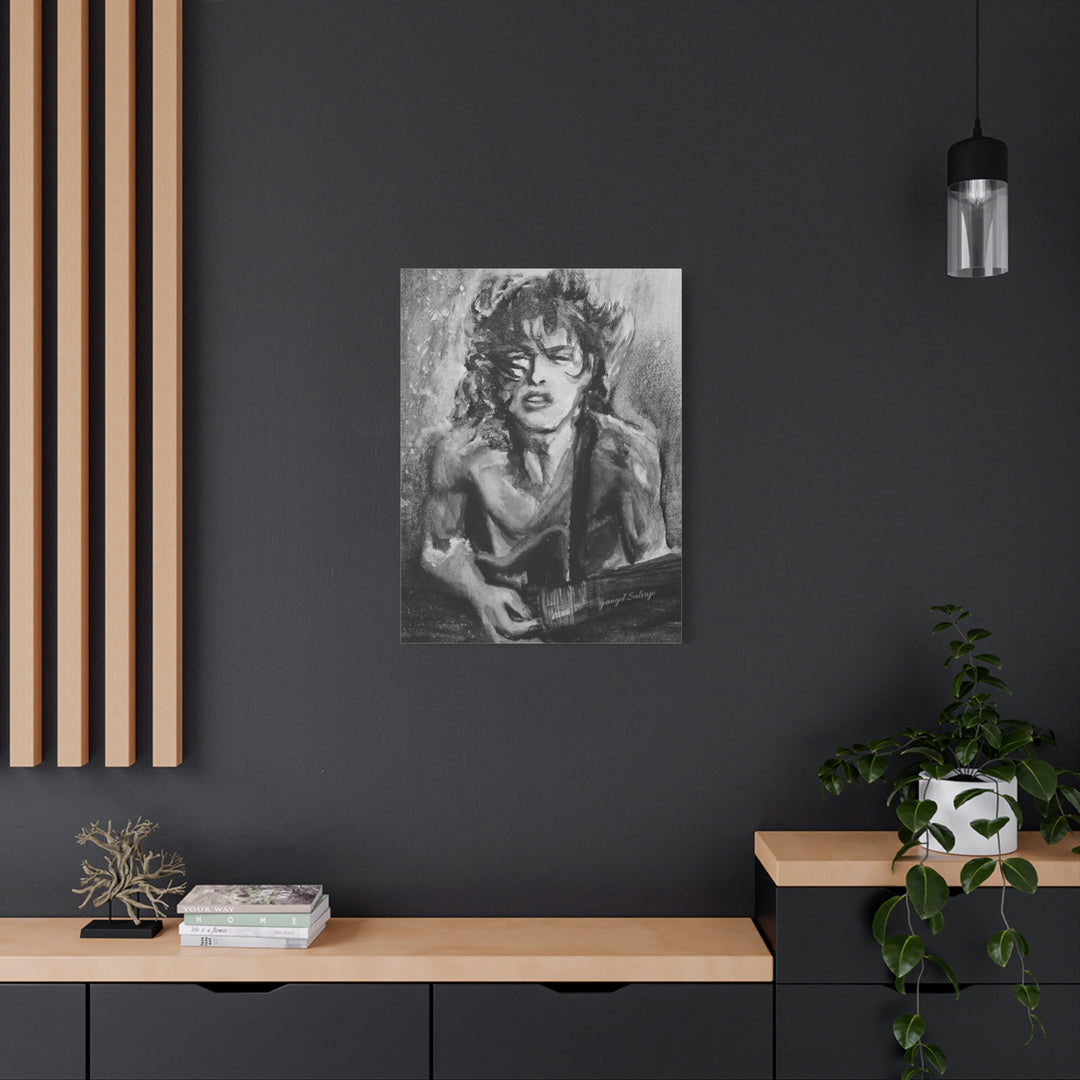 Angus Young, B&W  Rock and Roll Series Matte Canvas, Stretched, 1.25"