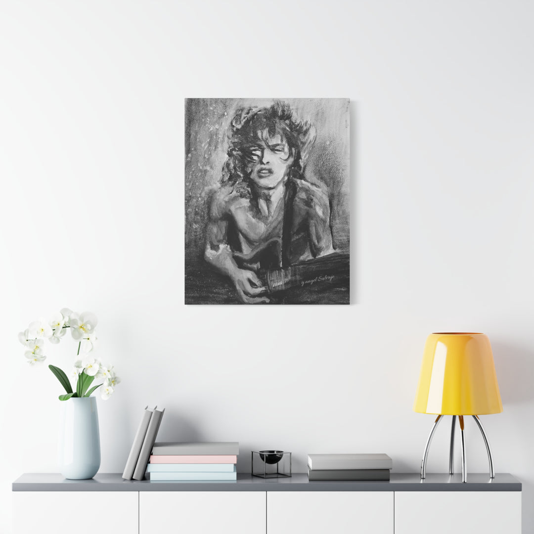 Angus Young, B&W  Rock and Roll Series Matte Canvas, Stretched, 1.25"