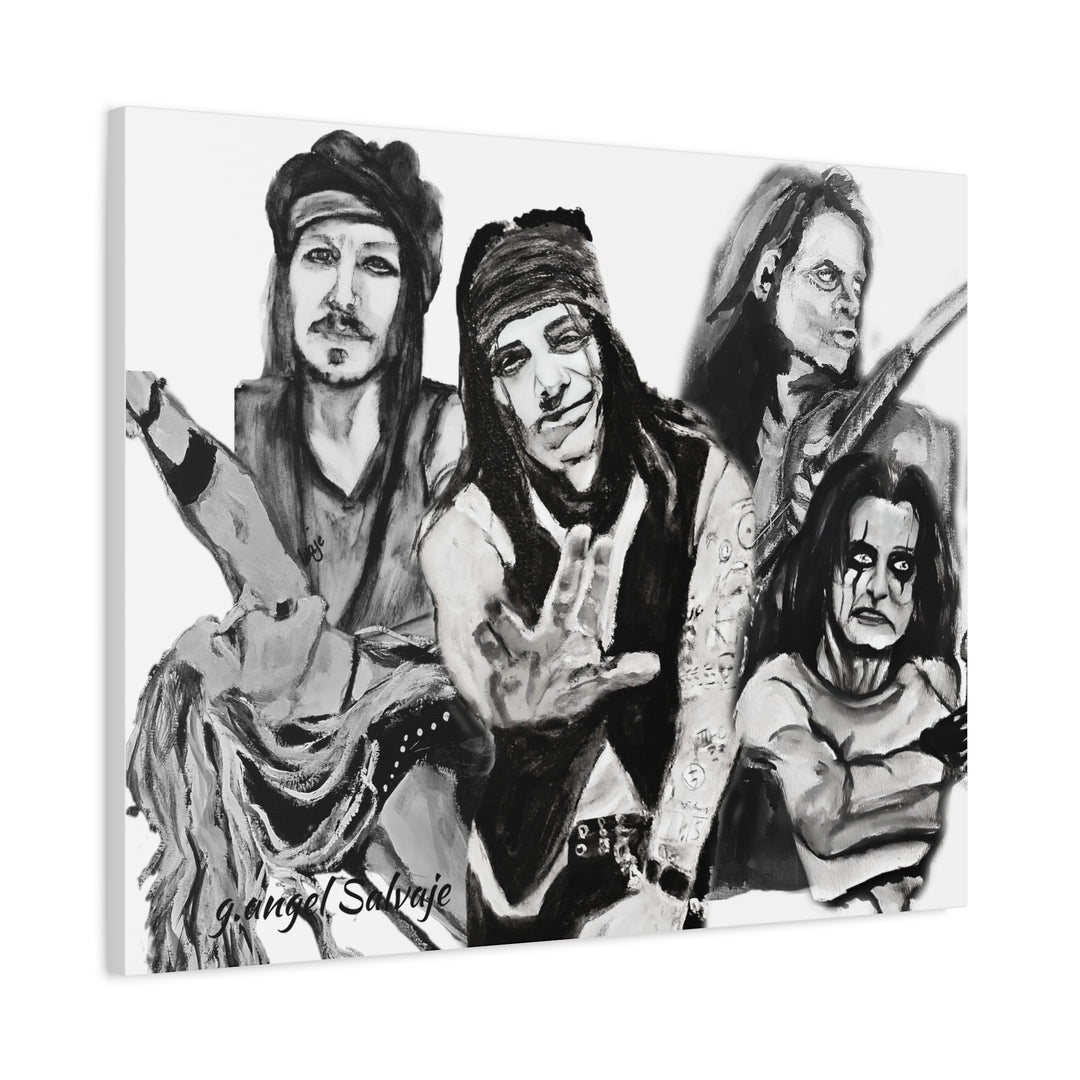 Canvas Wall Art - Alice Cooper and Guitarists Black and White Rock and Roll Series Painting