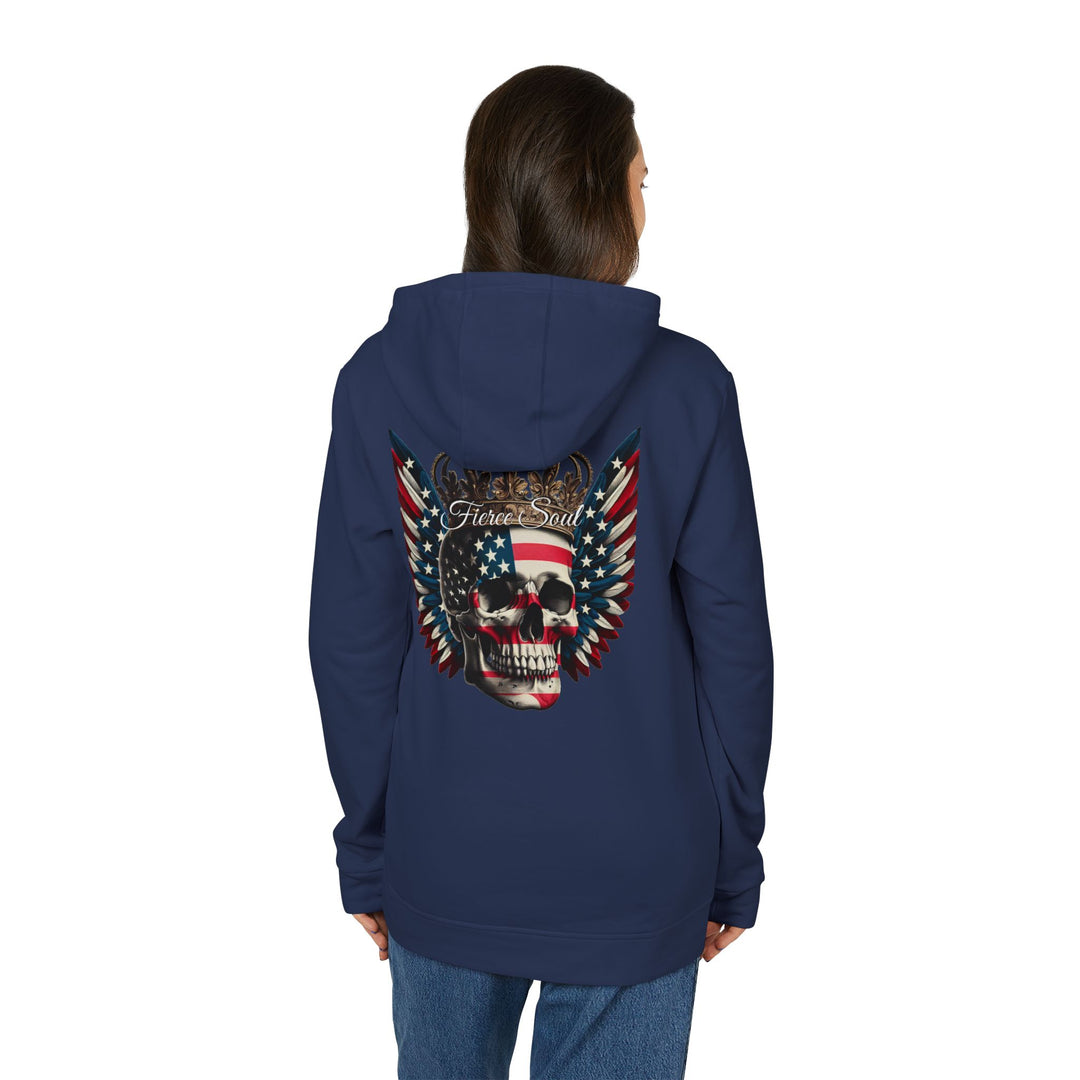 Fleece Hoodie - Fierce Soul Winged Stars and Stripes Skull