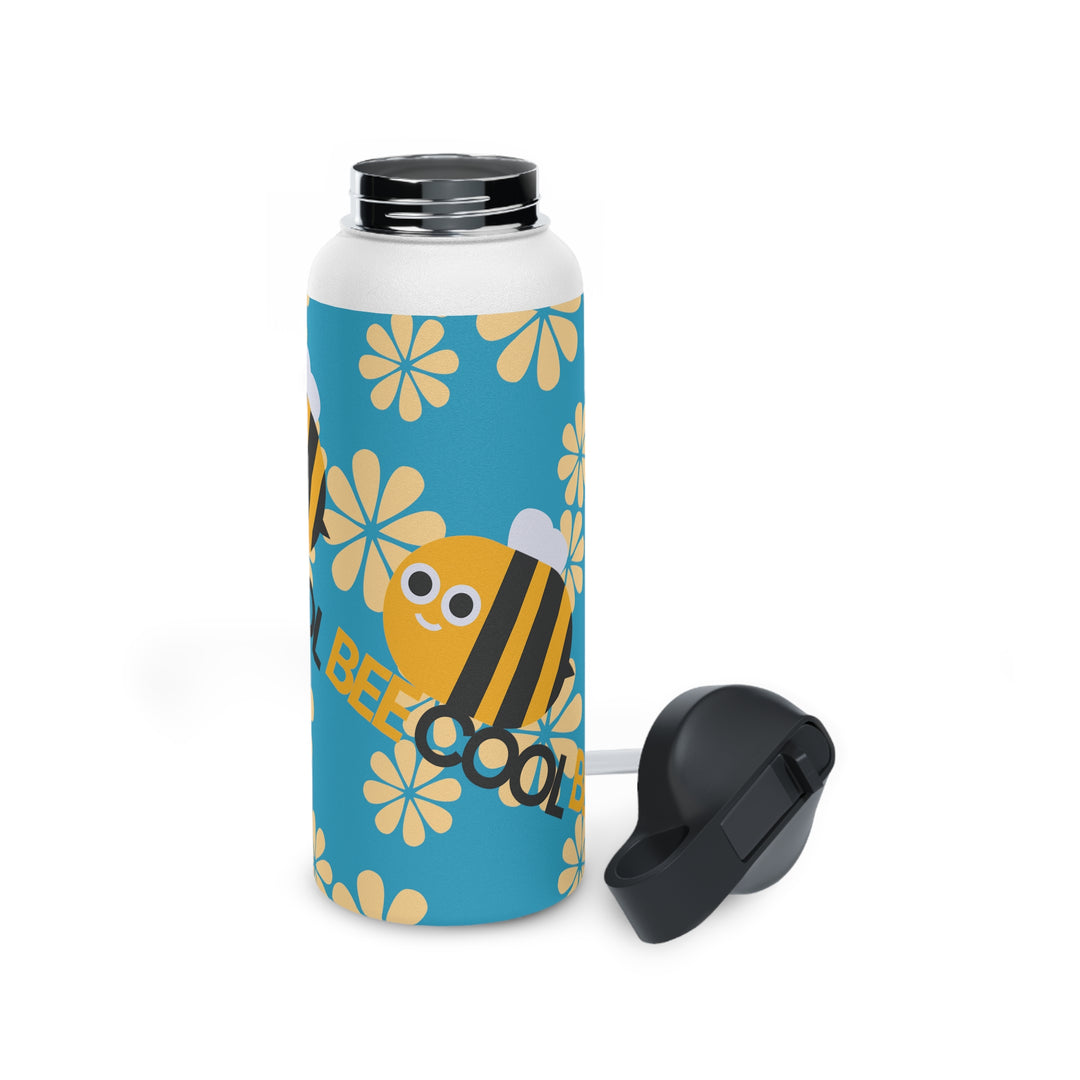 Bee Cool with Yellow Flowers Stainless Steel Water Bottle, Standard Lid