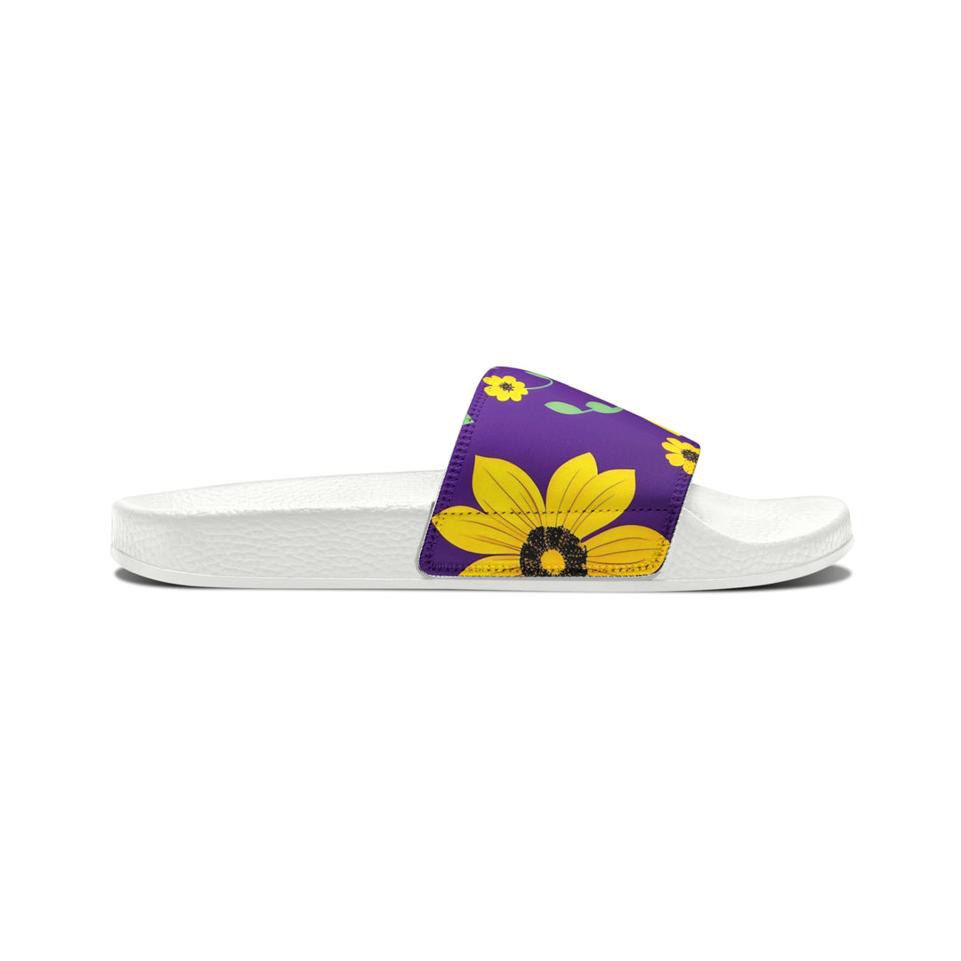 Yellow Floral on Purple Youth PU Slide Sandals